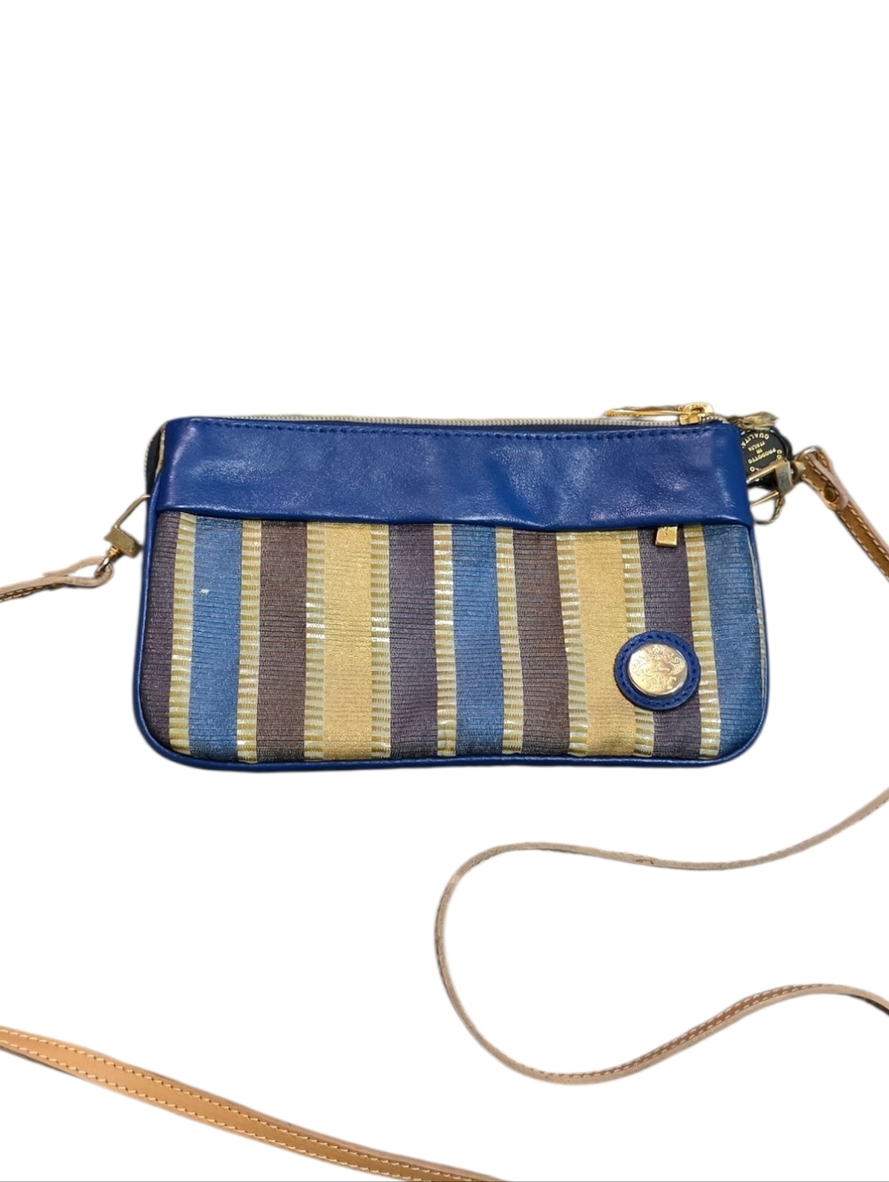 Orobianco Striped With Leather Detail Crossbody Bag, Made In Italy